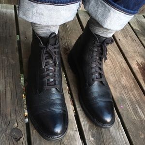 Frye men’s leather lace up boots with stacked leather heel/sole